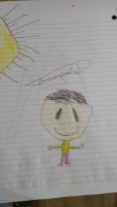 It's hard to see here but this was Coconut #4's drawing. It says, "I love my family."